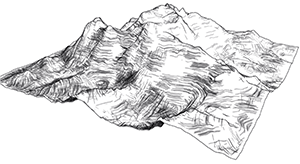 Structure-aware Stylization of Mountainous Terrains