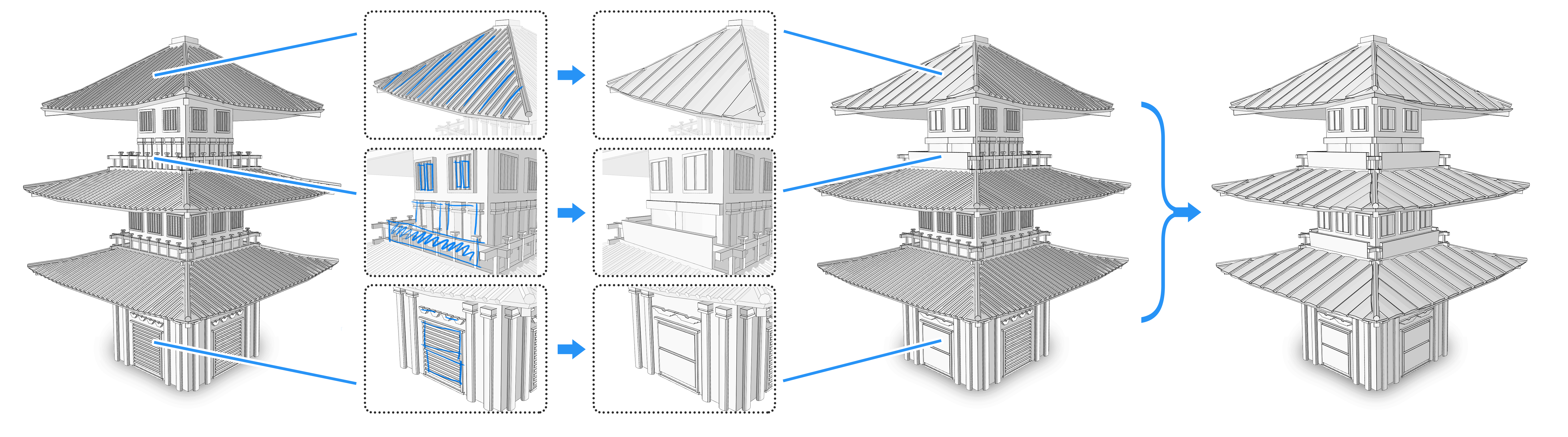 Teaser of Sketching in Gestalt Space: Interactive Shape Abstraction through Perceptual Reasoning